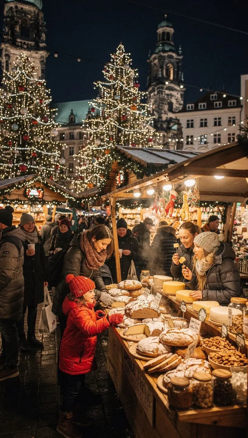 Familie plant ihre Kurzreise mit Stadtführern und Fahrplänen, um Weihnachtsmärkte effizient zu erkunden.